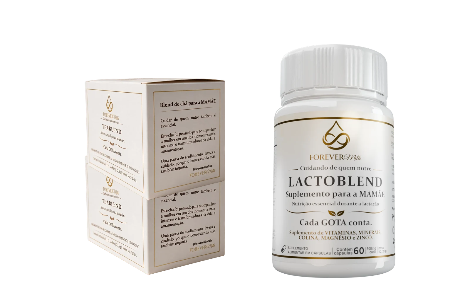 Kit de 1 mês: um frasco Lactoblend e duas caixas de chá TeaBlend